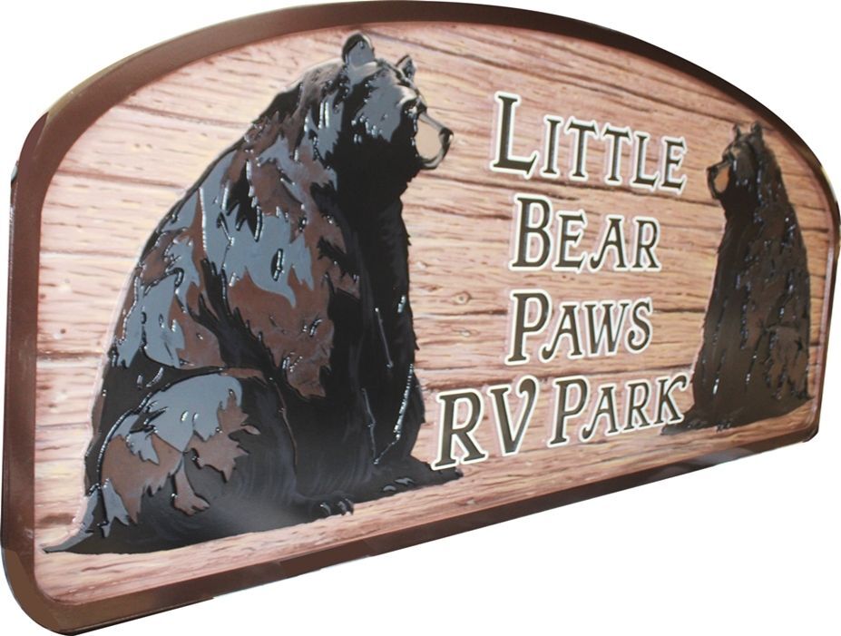 M1870 - Carved 3-D Faux Wood Plank Sign for Little Bear Paws RV Park