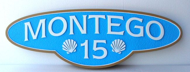 L21538 - HDU Carved and Sandblasted  Street Address Sign, with Two Seashells 