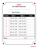 Score Pad (2-Table Progressive) – Red and Black Ink on White Paper