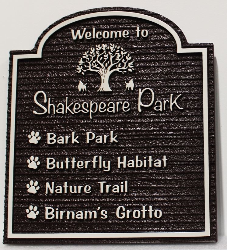 GA16663 - Carved High-Density-Urethane (HDU)  Entrance Sign for Shakespeare Park
