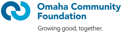 The Omaha Community Foundation logo in two tones of blue with a representation of the letter O and the letter C, and the words spelled out: growing good, together.