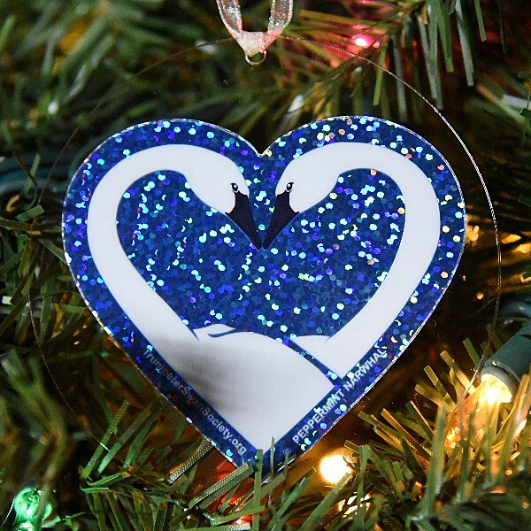 Ornament: Deep Lake Blue Glitter Swan Love
