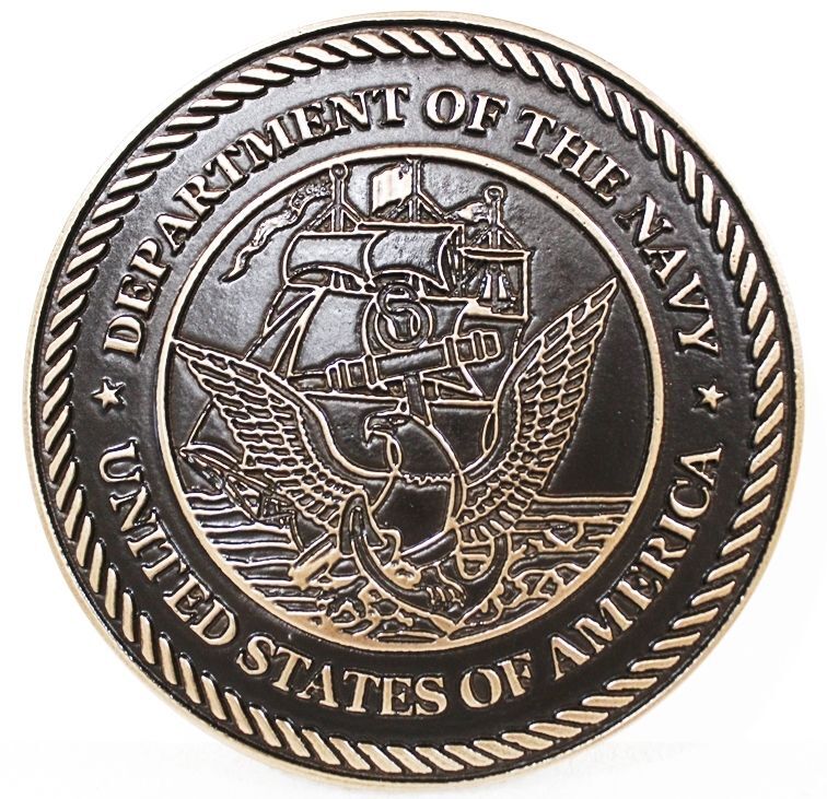 JP-1168-  Carved 2.5-D Outline Relief HDU Plaque of the Great Seal  of the US Navy, Bronze Plated