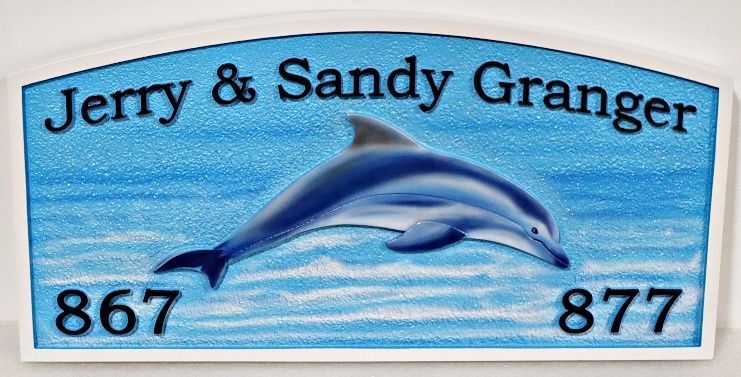 MB2077 - Custom HDU Beach House Name and Address Sign with Dolphin Artwork