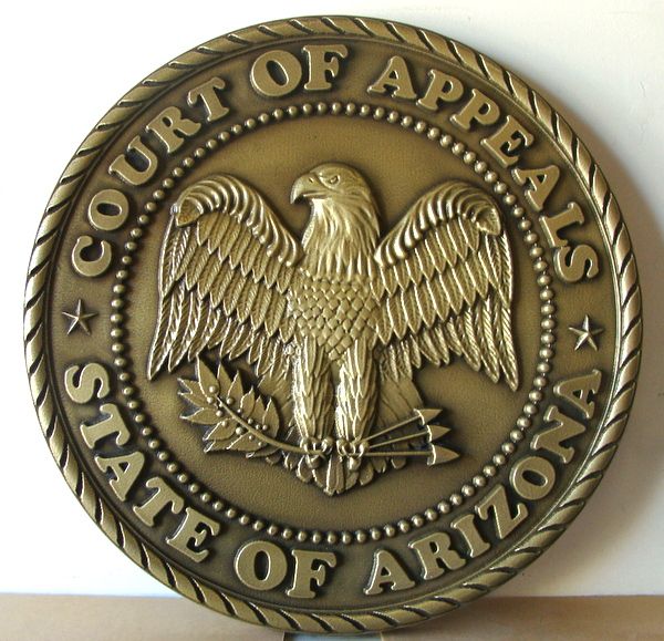 A10855 - Carved 3-D Brass-Coated Court of Appeals (Arizona) Wall Plaque, for Courtroom