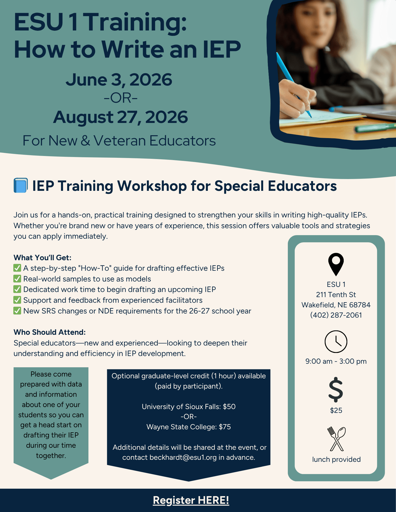 How to Write an IEP Training flyer
