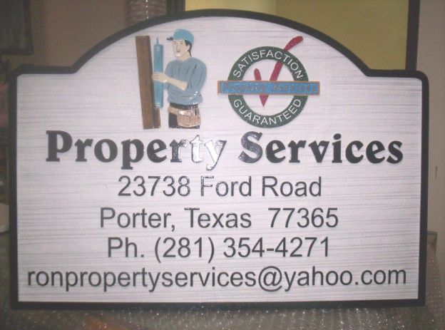 SA28576 - Carved Sign for Property Maintenance Services, with Workman as Artwork