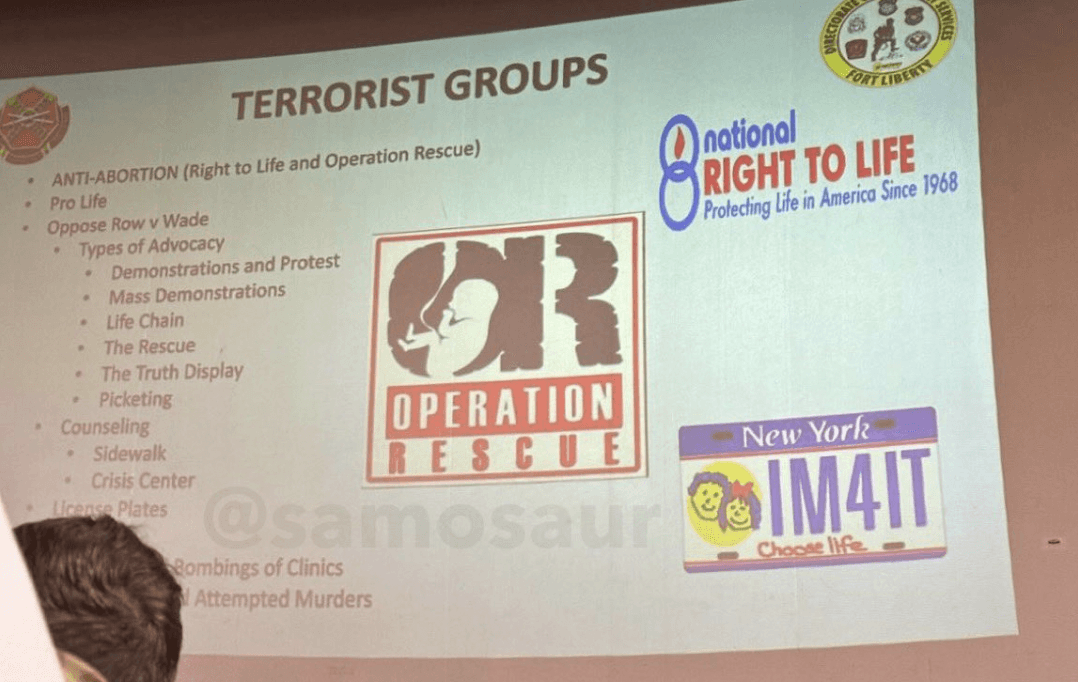 Army says slides labeling anti-abortion groups as ‘terrorists’ have been used for over seven years