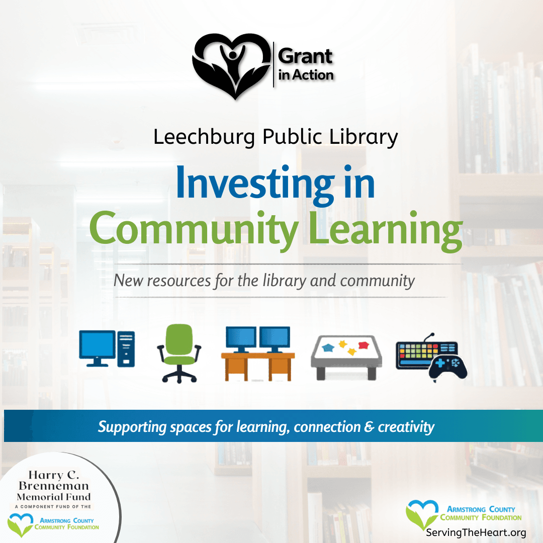 Interior of a community library featuring updated seating, computer workstations, and a children's learning area representing recent improvements made through grant funding.