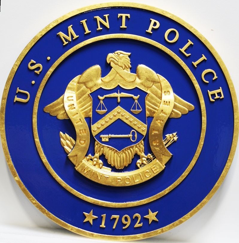 AP-4720 - Carved Plaque of the Seal of the US Mint Police, Gold Leaf Gilded 