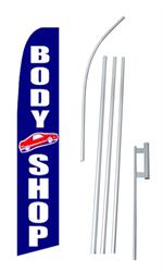 Body Shop Blue Swooper/Feather Flag + Pole + Ground Spike