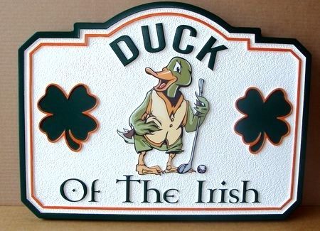 WP-1290 - Carved  2.5-D Multi-Level Raised Relief HDU Plaque of theLogo for "Duck of the Irish" Golfer   