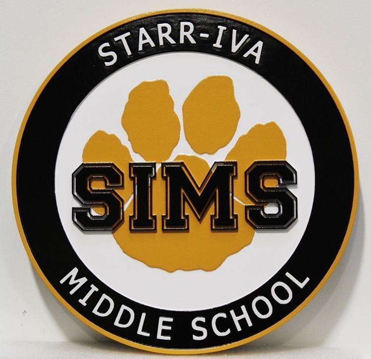 TP-1412 - Carved 2.5-D Multi-level Raised Relief HDU Plaque of the Seal of the Starr-IVA  Middle School , SIMS