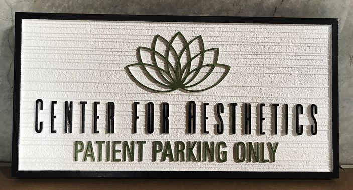 B11248 - Sandblasted in a Wood Grain Pattern, HDU Sign for Patient Parking for Center for Aesthetics.