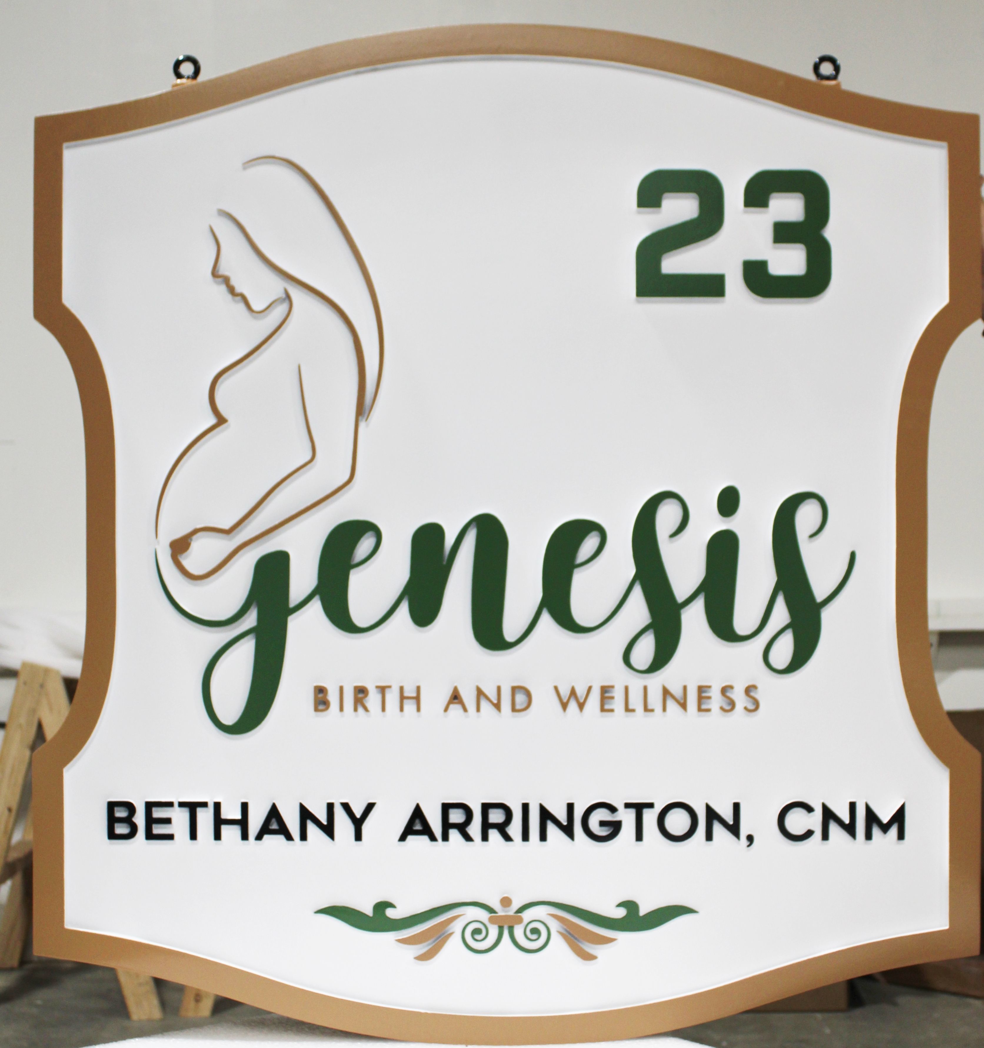 B11083 - Carved  2.5-D Raised Relief HDU Sign  for the Genesis Birth and Wellness  Clinic 