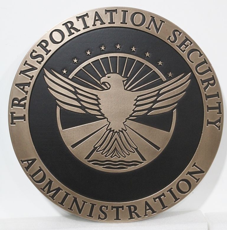 AP-6087 - Carved 2.5-D Bronze-plated HDU Plaque of the Seal of the Transportation Security Administration (TSA)