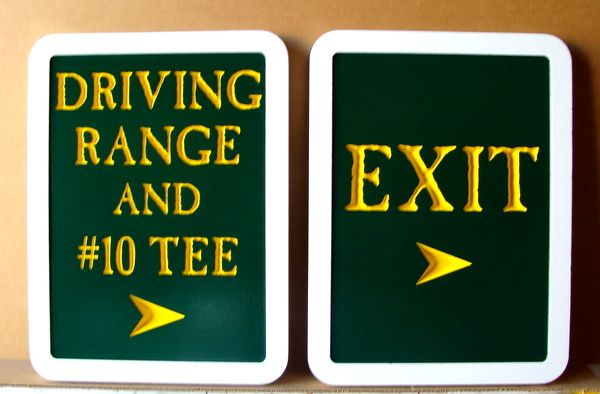 E14232  – Carved and Engraved HDU Wayfinding Signs to the Driving Range and Exit   for Golf Club