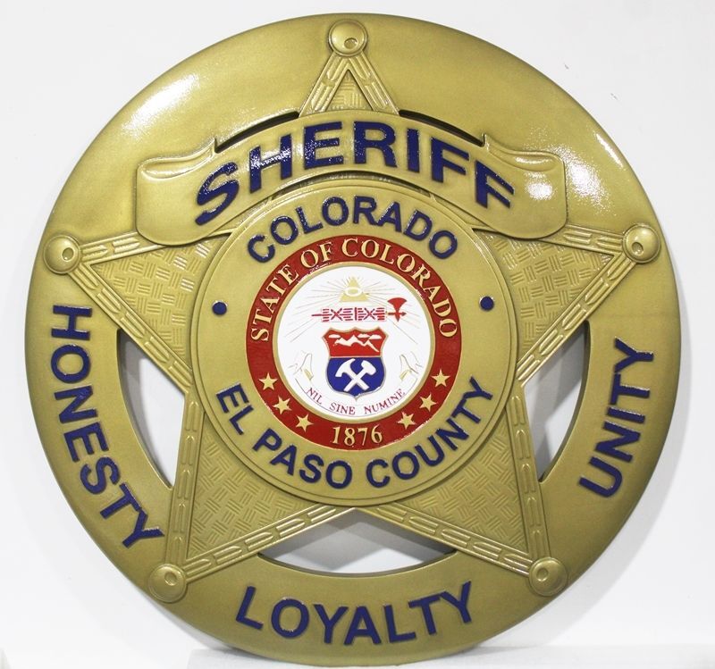 PP-1777 - Carved 3-D Bas-Relief  Plaque of the Badge for the  Sheriff of El Paso County, State of Colorado 