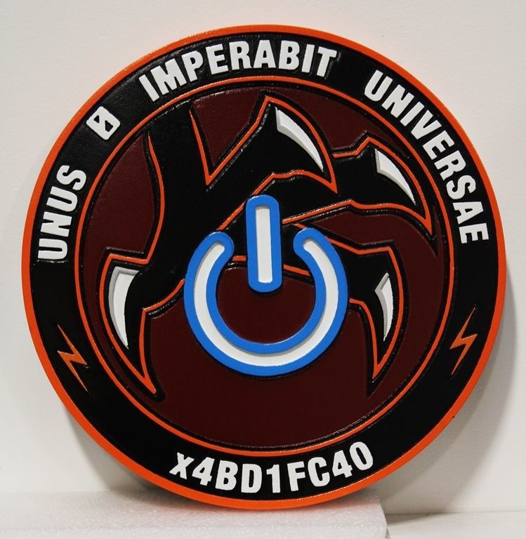 LP-4042 - Carved 2.5-D Multi-Level Raised Relief HDU Plaque of the Crest of x4BD1FC40, "Unus Imperabit Universae"