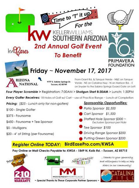 Keller Williams of S. AZ's Second Annual Golf Tournament to Benefit Primavera