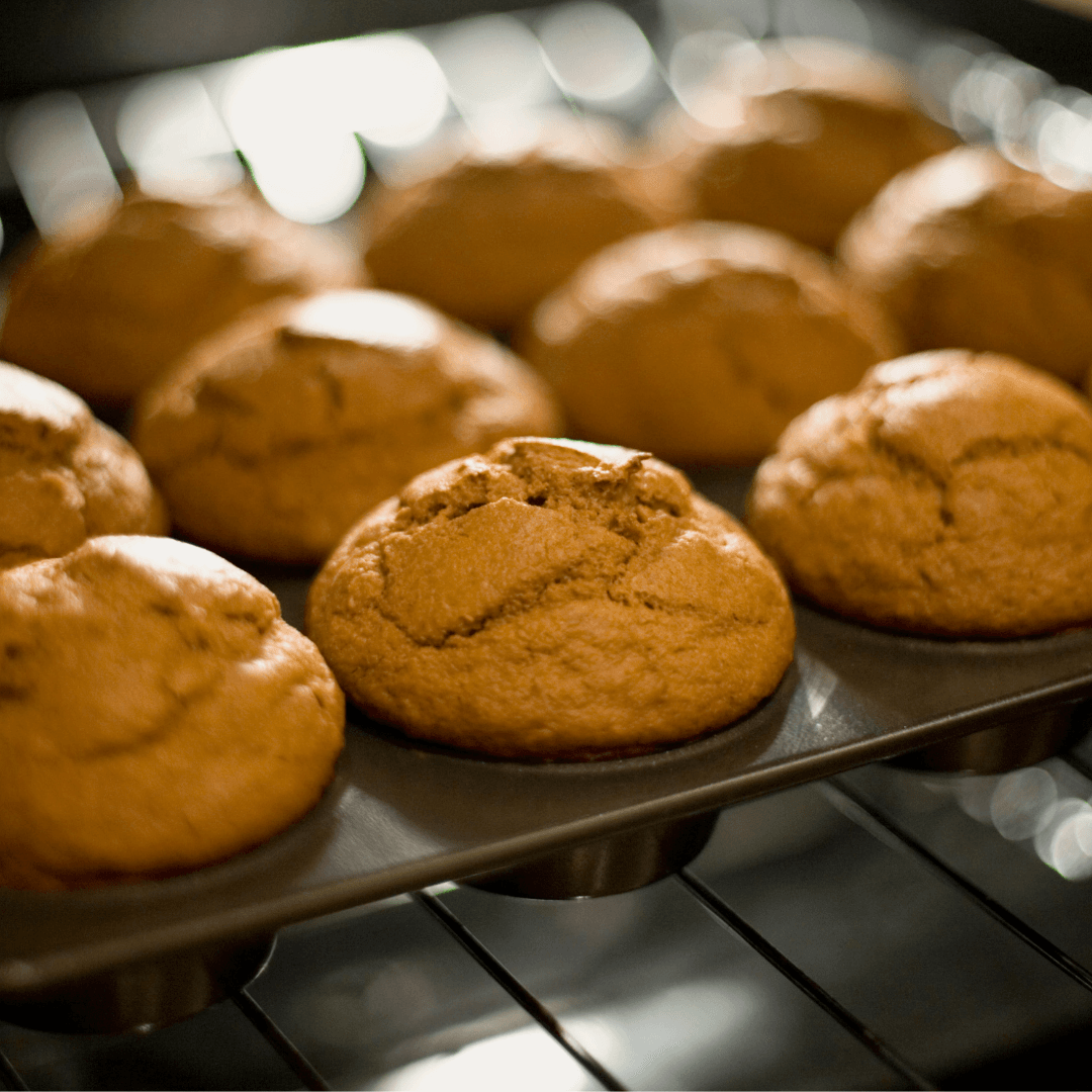 Pumpkin muffins in an oven