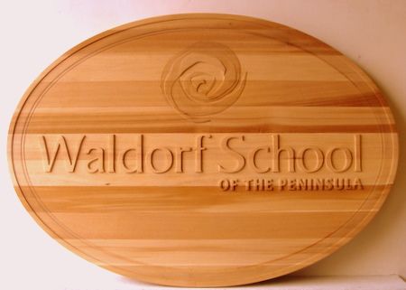 TP-1360 - Carved Wall Plaque of the Seal of The Waldorf School,  Cedar  Wood