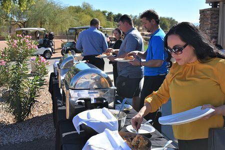 Picture of buffet table at golf tournament.