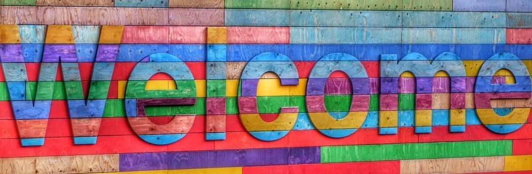 Colorful welcome sign.