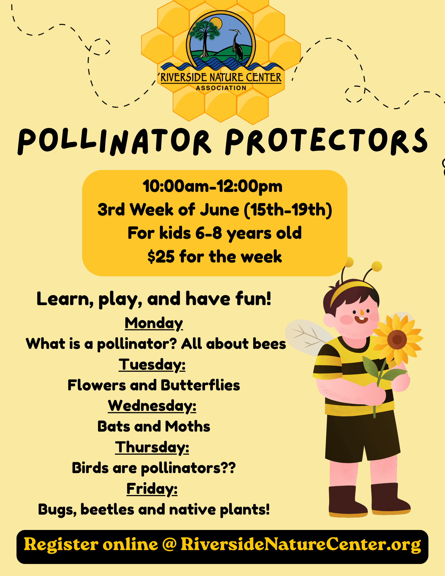 Pollinator Protectors Camp, art, music, literature, science, children activities, Preschool activities near me, Kerrville Texas, Education, Nature, Science, preschool programs, Riverside Nature Center