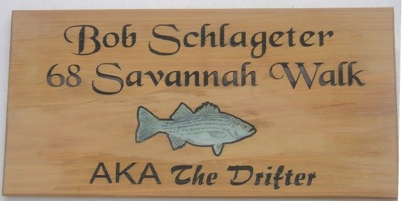 L22420 - Carved Engraved Cedar Name and Address Sign with Fish 