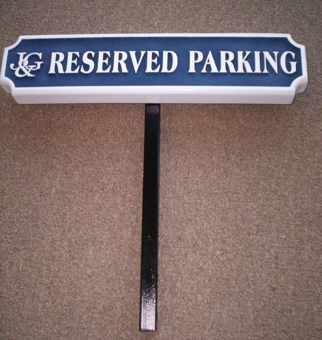 H17330 - Carved and Sandblasted Wood Grain HDU  "Reserved Parking" Sign, with Steel Post