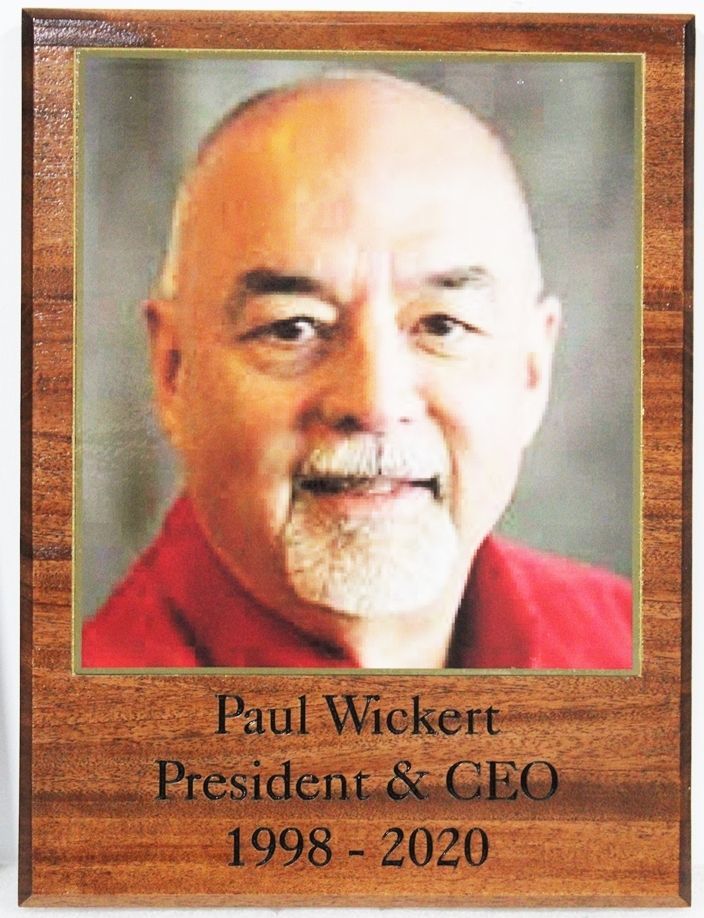 ZP-4027- Engraved Mahogany Photo Wall Plaque Featuring the Past President/CEO of a Company