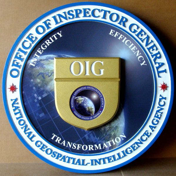 U30426 - Carved 3-D HDU Wall Plaque of the Seal of the Office of Inspector General, National Geospatial Intelligence Agency 
