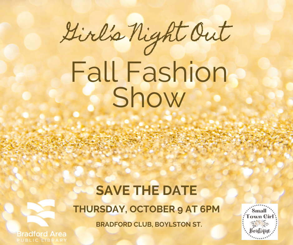 Glittery gold background announcing a fall fashion show