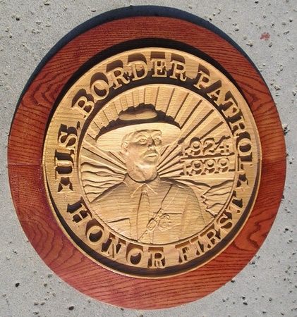 AP-4060 - Carved Plaque of the US Border Patrol,  Red Oak Wood