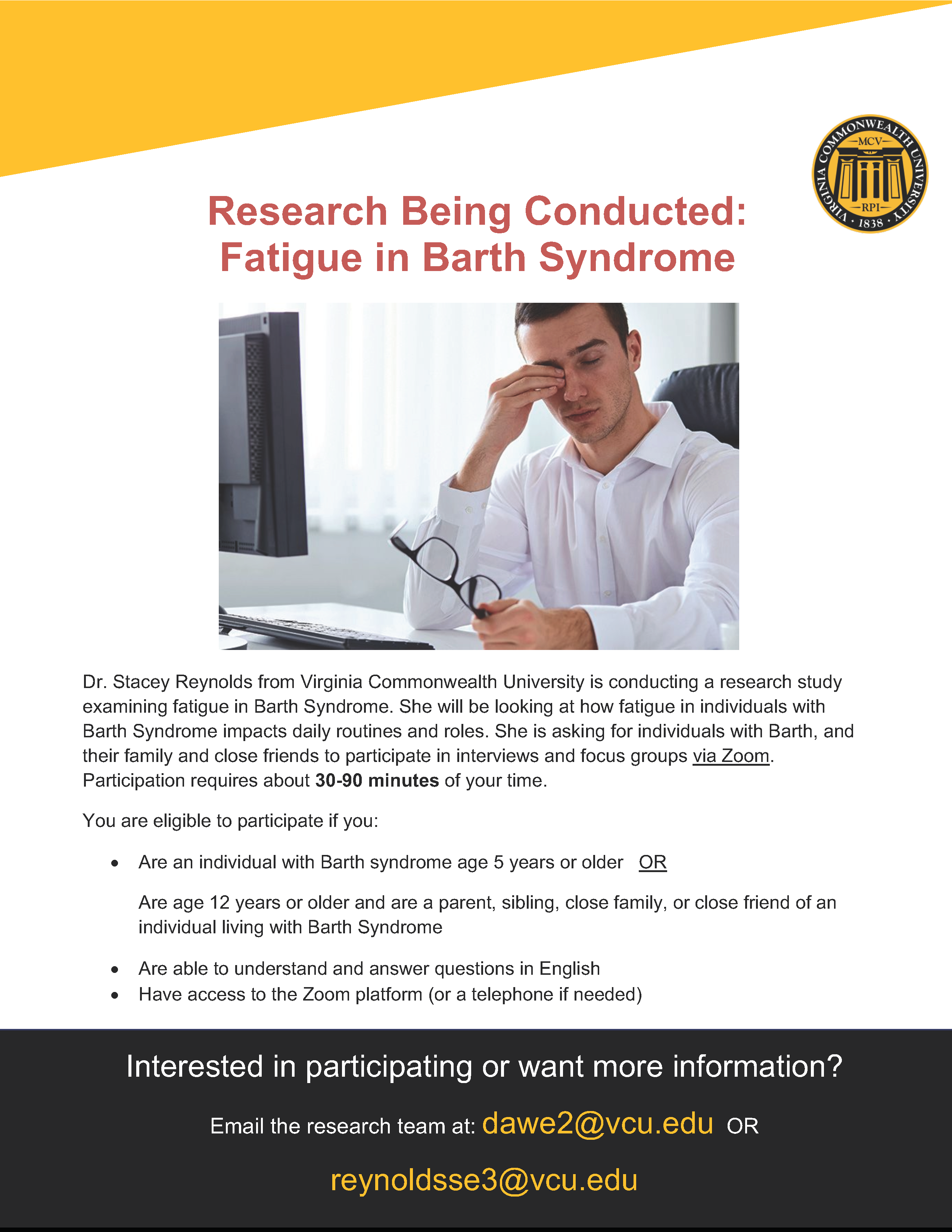 Seeking Research Participants: Fatigue in Barth Syndrome