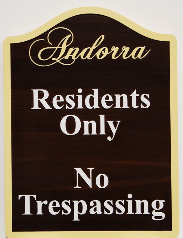 KA20600 - Carved Cedar Wood "Residents Only" Sign, for Andorra Residential Community,