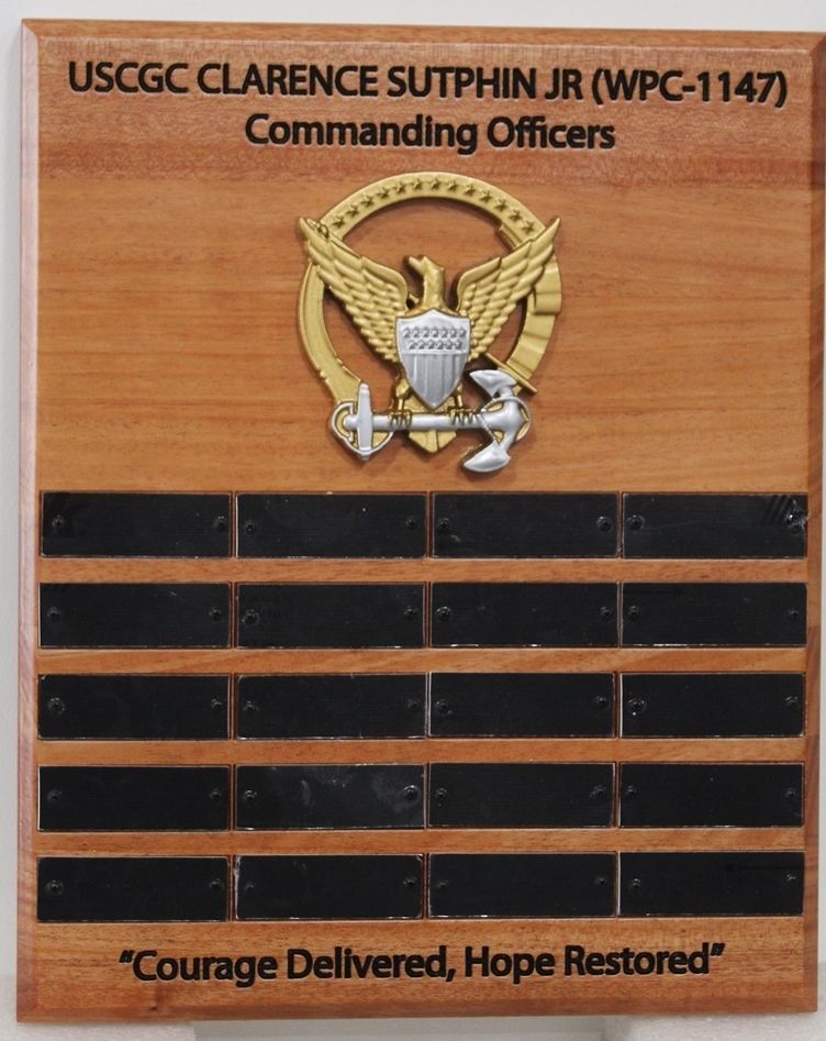 SA6170 - Carved Mahogany Ship's Plaque of Past Commanding Officers,  USCGC Clarence Sutphin Jr 