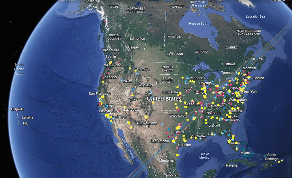 Map of Eclipse Ambassadors as of 4/27/23