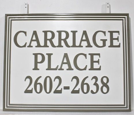 K20191 - Carved and Sandblasted Address Entrance Sign for "Carriage Place"