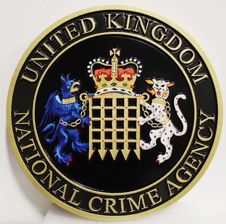 OP-1070 - Carved Plaque of the Seal of the United Kingdom National Crime Agency. 3-D Artist-Painted