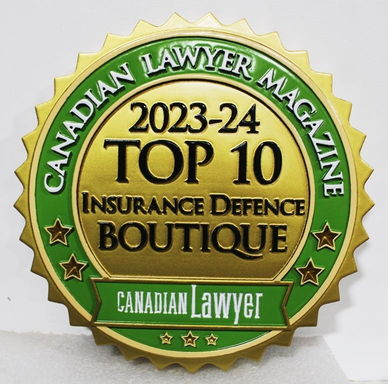 A10238 -  Carved Wall Plaque for Top Insurance Defence Lawyer by the Canadian Lawyer Magazine