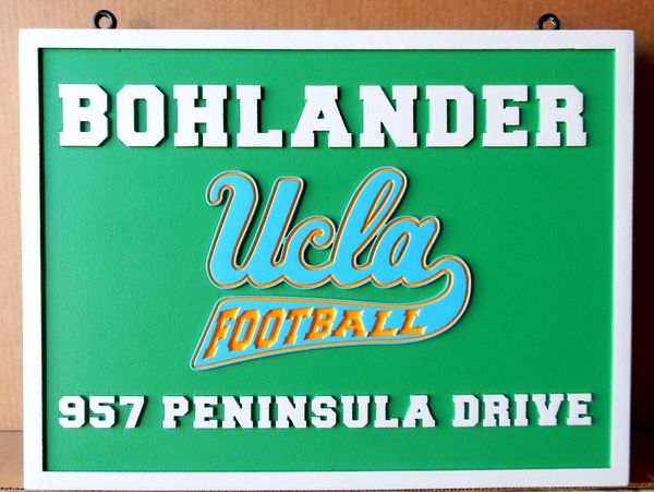Y34491 - Carved 2.5-D HDU Address Plaque with UCLA Football Logo