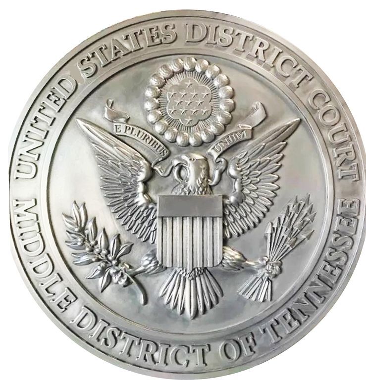 FP-1165 - Large Carved 3-D Aluminum-Plated HDU Plaque of the Seal of the Middle District of Tennessee District Court