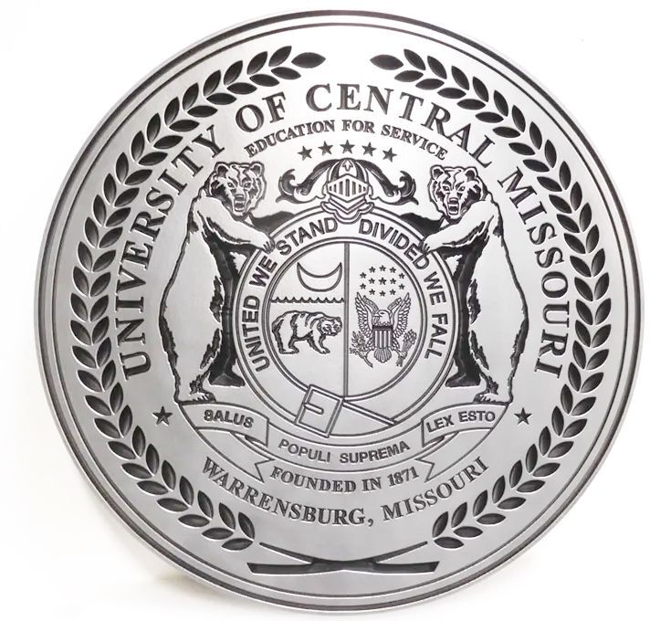 BP-1295 - Carved Plaque Featuring the Great Seal of the State of Missouri, Engraved and Aluminum Plated