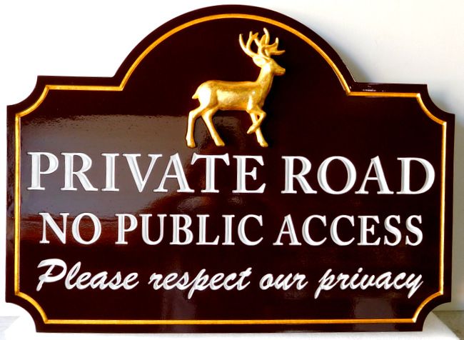 M22622 - Carved Wood Private Road Sign, with Carved 3-D Deer
