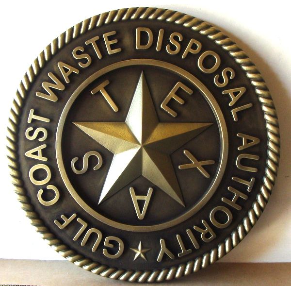 W32468 - 3-D Carved Brass Plaque for Gulf Coast Waste Disposal District, Texas