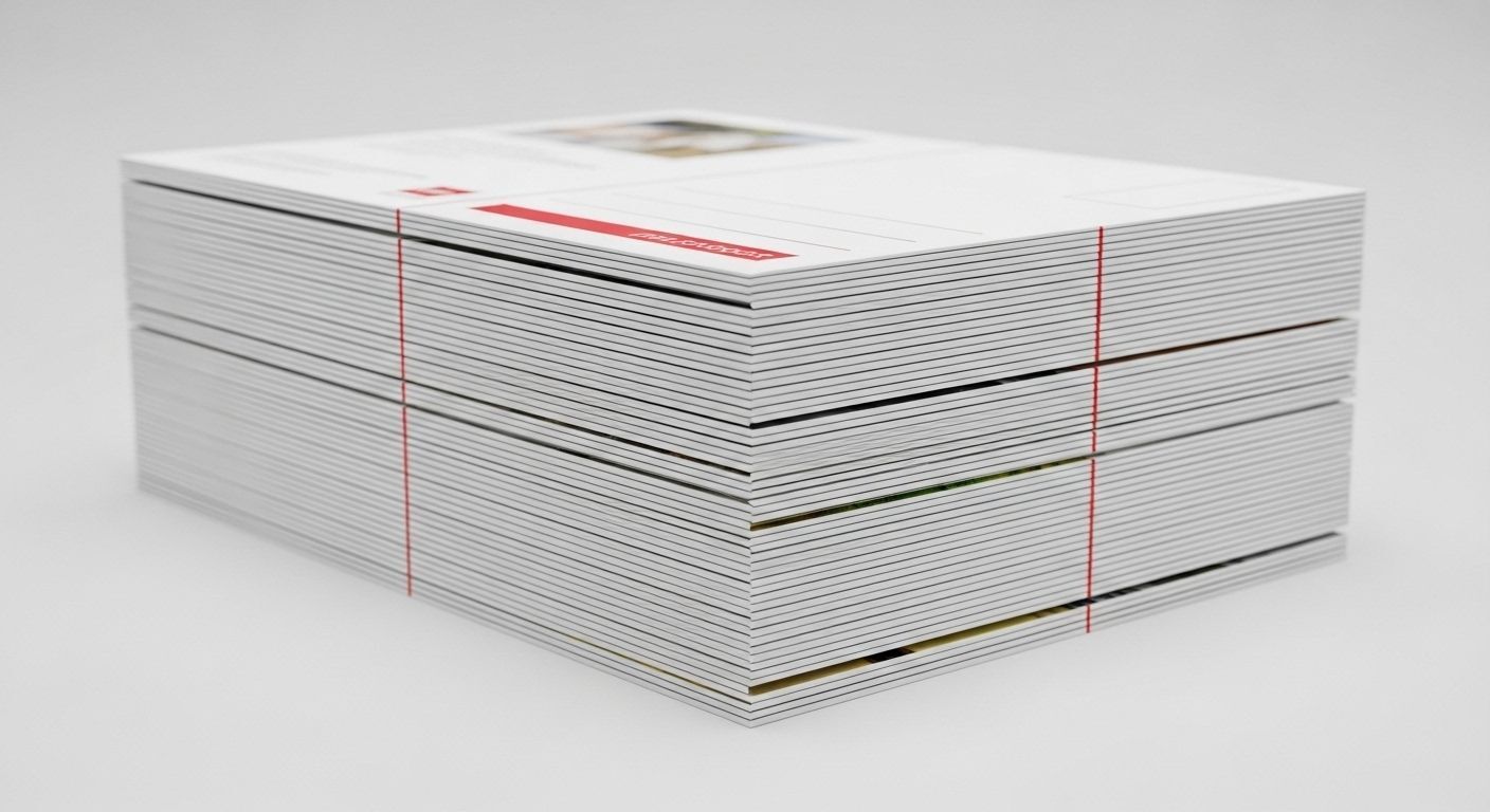 Bulk postcard printing services in Bellevue & Seattle showcasing consistent color quality and thick cardstock for direct mail.