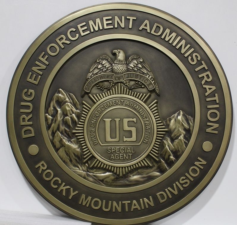 AP-2525 - Carved 3-D Bronze-Plated Plaque of the Seal of the Rocky Mountain Division of the Drug Enforcement Administration (DEA) 