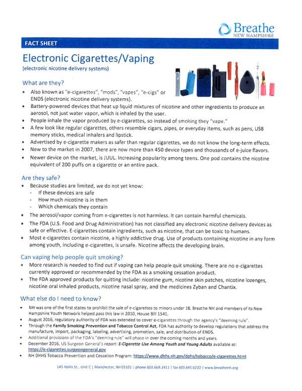 Tobacco and Vaping Prevention Information What We Do Raymond